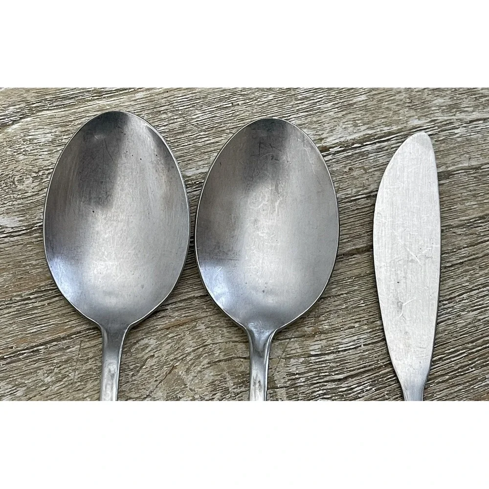 2 Lot Of Imperia Korea Stainless Steel Oval Soup Spoon 7 1/4in. 1 Butter Knife